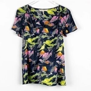 Rebecca Moses Blouse Floral Short Sleeve Size Small